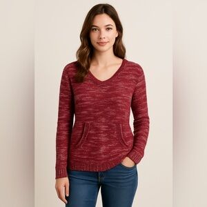 Architect Women’s Sweater Petite Medium Marled Burgundy Knit V-Neck Pullover NWT